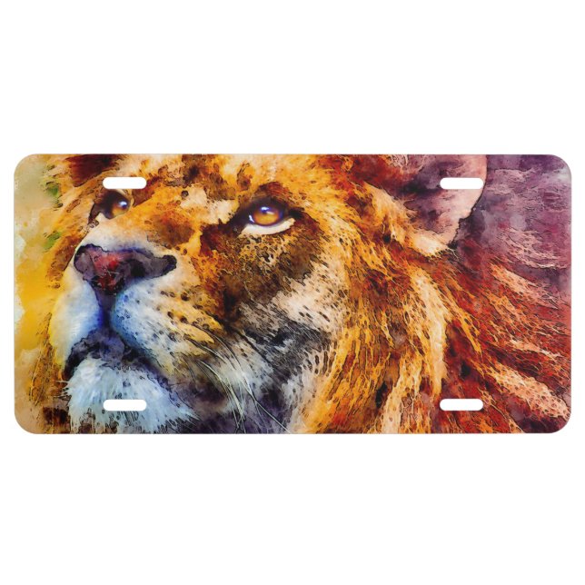  Wild Lion Watercolor License Plate (Front)