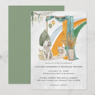Wild Love Boho Macrame Tiger Greenery Wedding Invitation