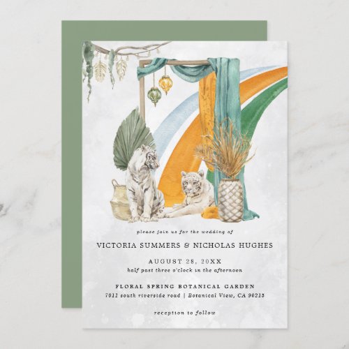 Wild Love  Boho Macrame Tiger Greenery Wedding Invitation