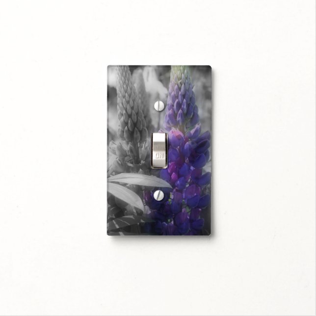 Wild Lupine Flowers In Black And White Light Switch Cover (In Situ)