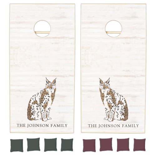 Wild Lynx Watercolor Family Name Cornhole Set