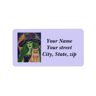 Wild Magic Halloween witch and cat by Renee Lavoie Label