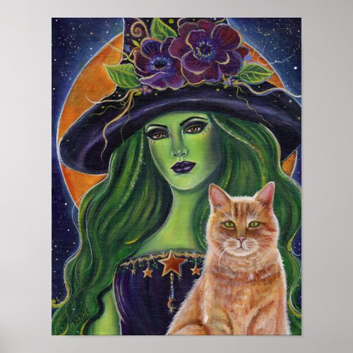 Wild Magic Halloween witch and cat by Renee Lavoie Poster