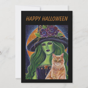Wild Magic Halloween witch and cat by Renee Lavoie Save The Date