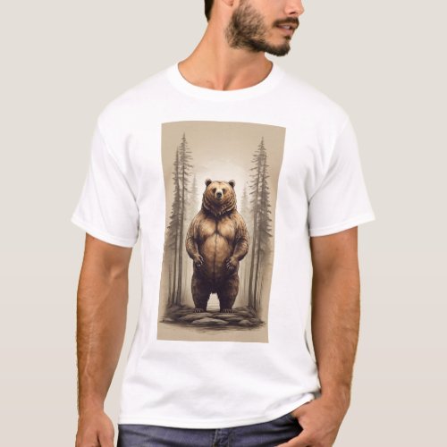 Wild Majesty Grizzly Bear Forest Stand T_Shirt Co