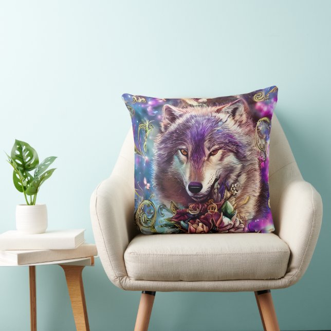 Wild Majesty Wolf Throw Pillow (Chair)