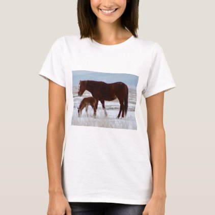 Wild Mare with Baby in Utah Desert in Winter T-Shirt