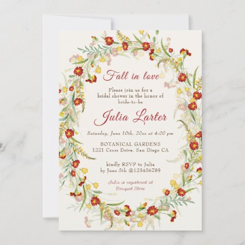 Wild Marigold Flowers Foliage Bridal Shower Invitation