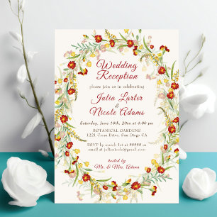 Wild Marigold Flowers Foliage Wedding Reception Invitation