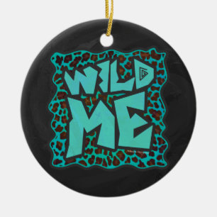 Wild Me Brown and Teal Leopard Design Ceramic Ornament