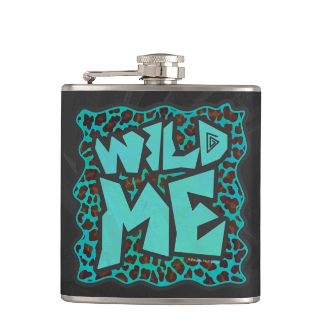 Wild Me Brown and Teal Leopard Design Flask (Front)