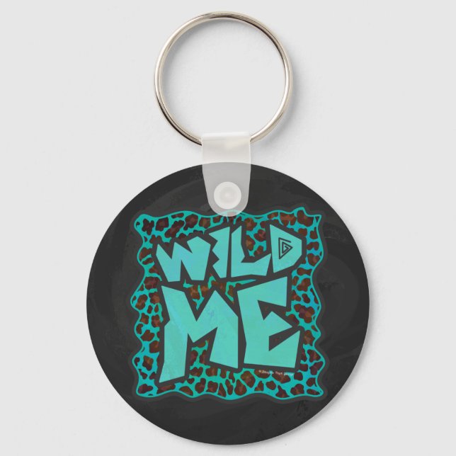 Wild Me Brown and Teal Leopard Design Keychain (Front)