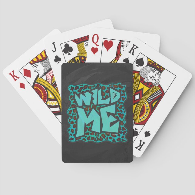 Wild Me Brown and Teal Leopard Design Poker Cards (Back)
