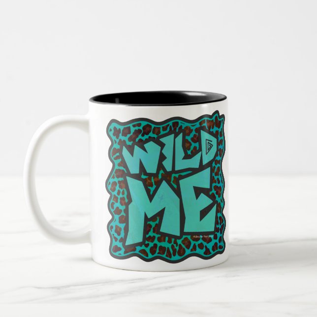 Wild Me Brown and Teal Leopard Design Two-Tone Coffee Mug (Left)
