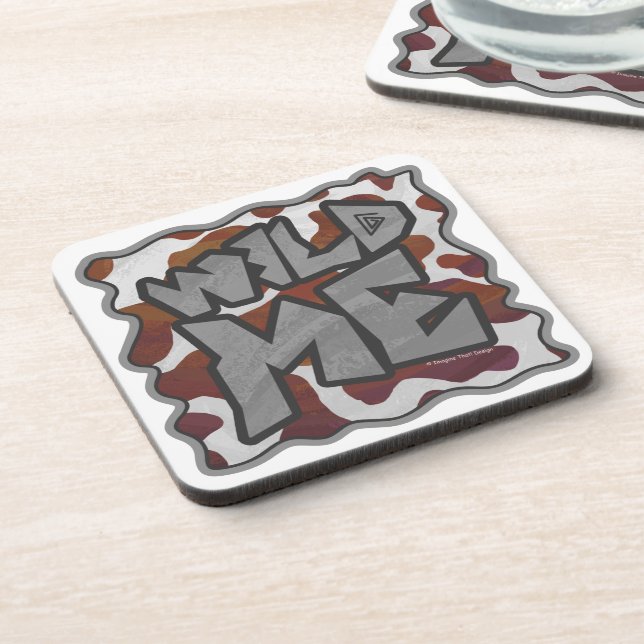 Wild me Cow Brown and White Print Beverage Coaster (Left Side)