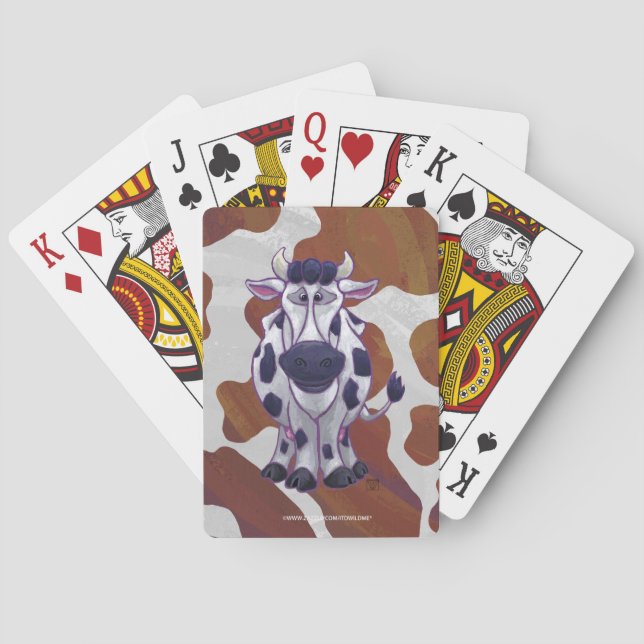 Wild me Cow Brown and White Print Poker Cards (Back)