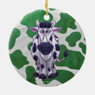 Wild Me Cow Green and White Print Ceramic Ornament