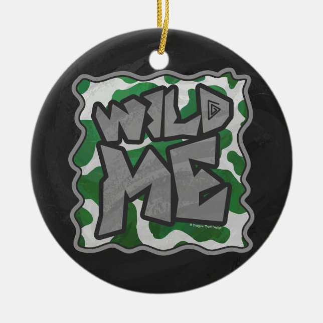 Wild Me Cow Green and White Print Ceramic Ornament (Front)