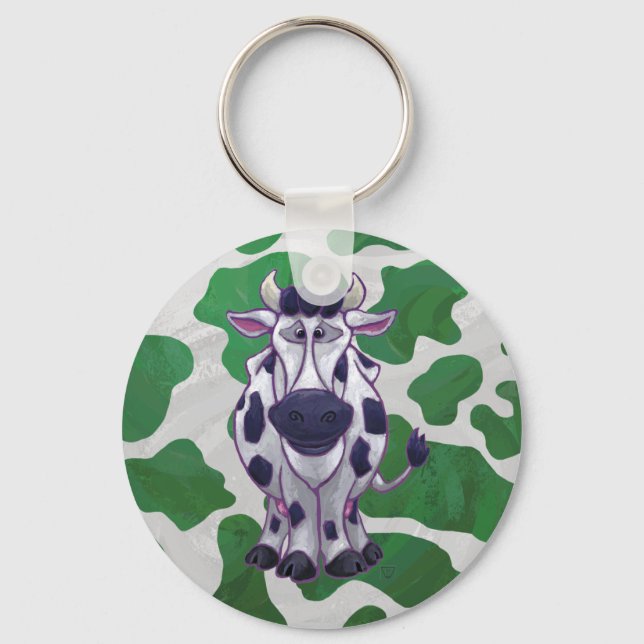 Wild Me Cow Green and White Print Keychain (Front)