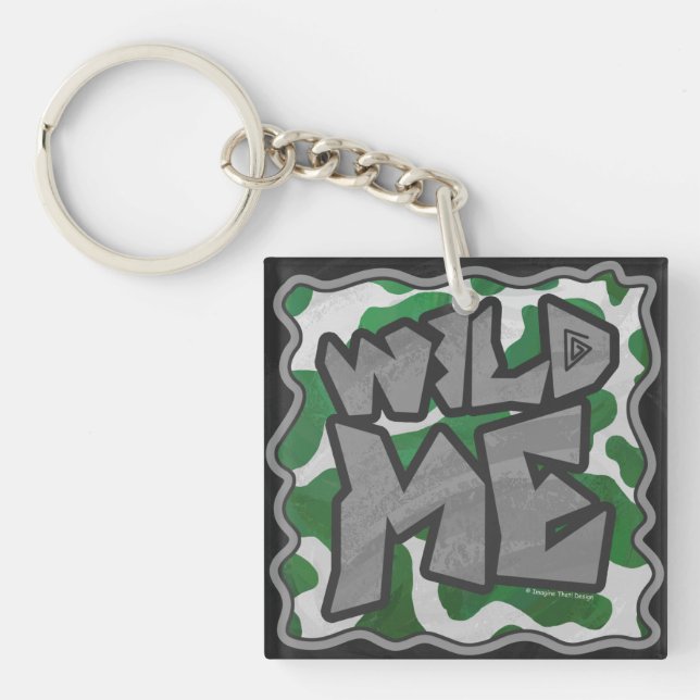 Wild Me Cow Green and White Print Keychain (Front)