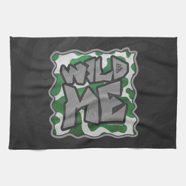 Wild Me Cow Green and White Print Kitchen Towel (Horizontal)
