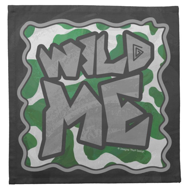 Wild Me Cow Green and White Print Napkin (Front)