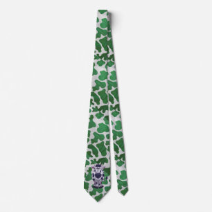 Wild Me Cow Green and White Print Neck Tie