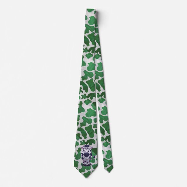 Wild Me Cow Green and White Print Neck Tie (Front)