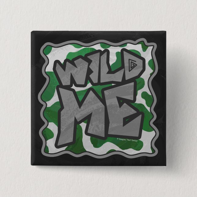Wild Me Cow Green and White Print Pinback Button (Front)