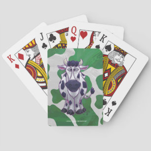 Wild Me Cow Green and White Print Poker Cards