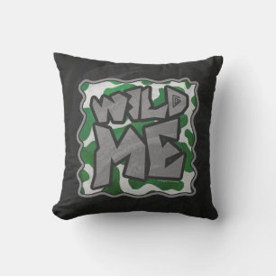 Wild Me Cow Green and White Print Throw Pillow