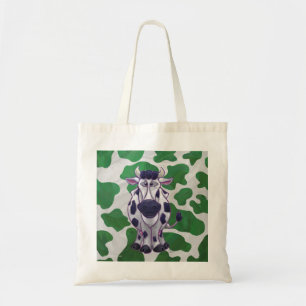 Wild Me Cow Green and White Print Tote Bag