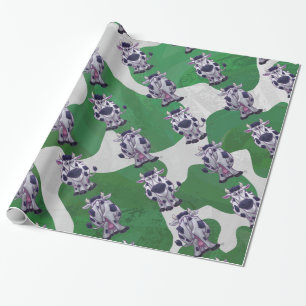 Wild Me Cow Green and White Print Wrapping Paper