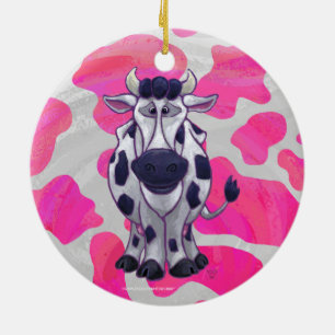 Wild Me Cow Pink and White Ceramic Ornament