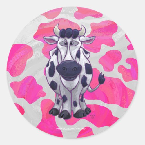 Wild Me Cow Pink and White Classic Round Sticker