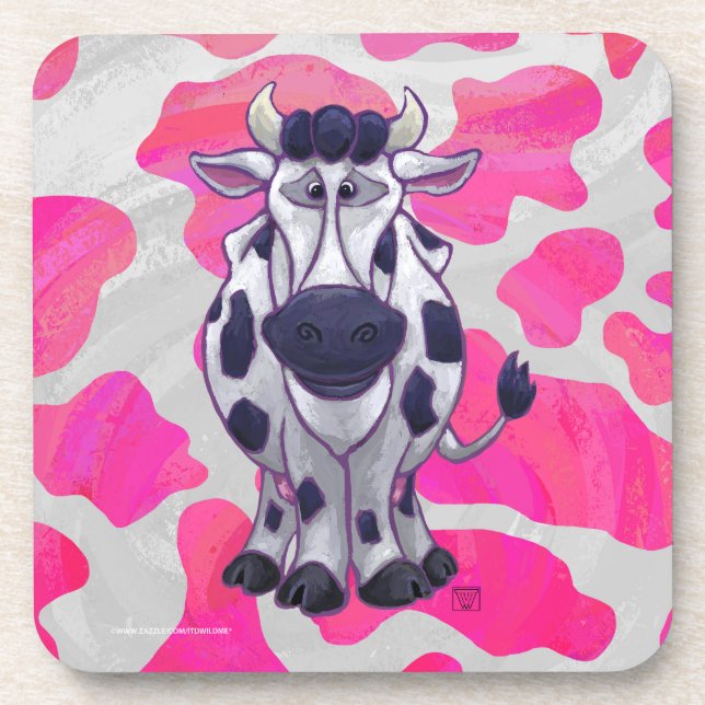 Wild Me Cow Pink and White Coaster (Front)