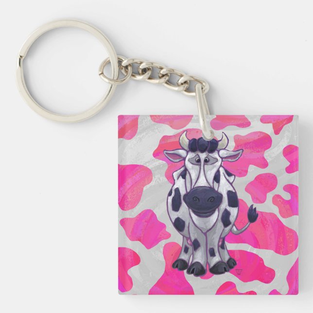 Wild Me Cow Pink and White Keychain (Front)