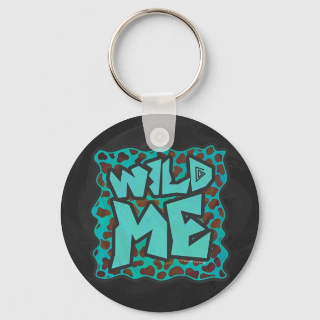Wild me Dalmatian Brown and Teal Design Keychain (Front)