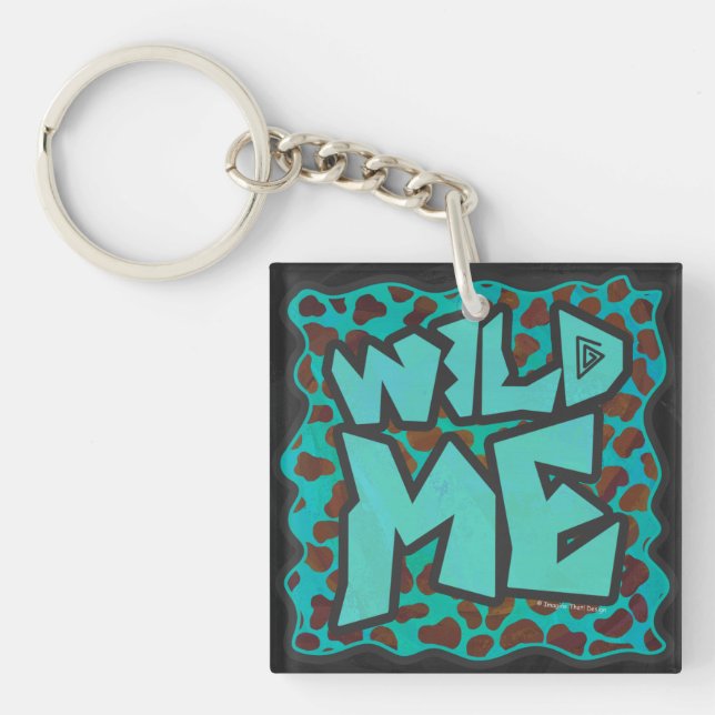 Wild me Dalmatian Brown and Teal Design Keychain (Front)
