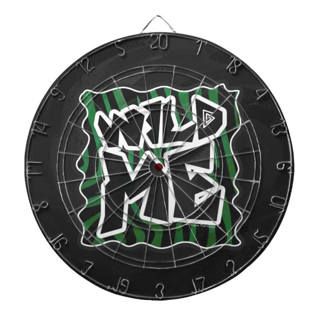 Wild Me Green and Black Zebra Pattern Dart Board (Front)