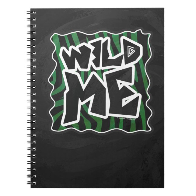 Wild Me Green and Black Zebra Pattern Notebook (Front)