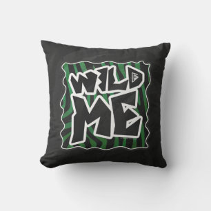 Wild Me Green and Black Zebra Pattern Throw Pillow