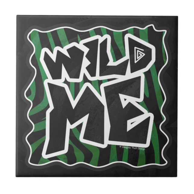 Wild Me Green and Black Zebra Pattern Tile (Front)