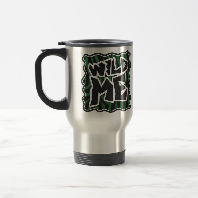 Wild Me Green and Black Zebra Pattern Travel Mug (Left)