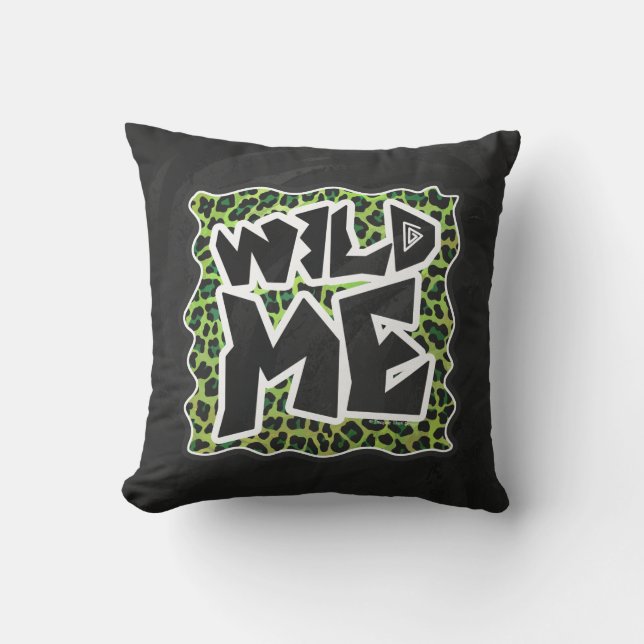 Wild Me Leopard Black and Green Design Throw Pillow (Front)