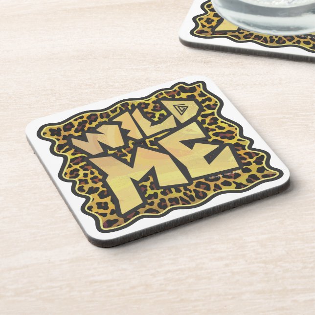 Wild Me Leopard Brown and Yellow Print Beverage Coaster (Left Side)