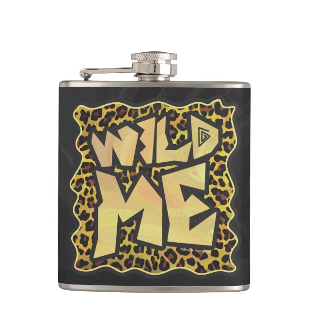Wild Me Leopard Brown and Yellow Print Flask (Front)
