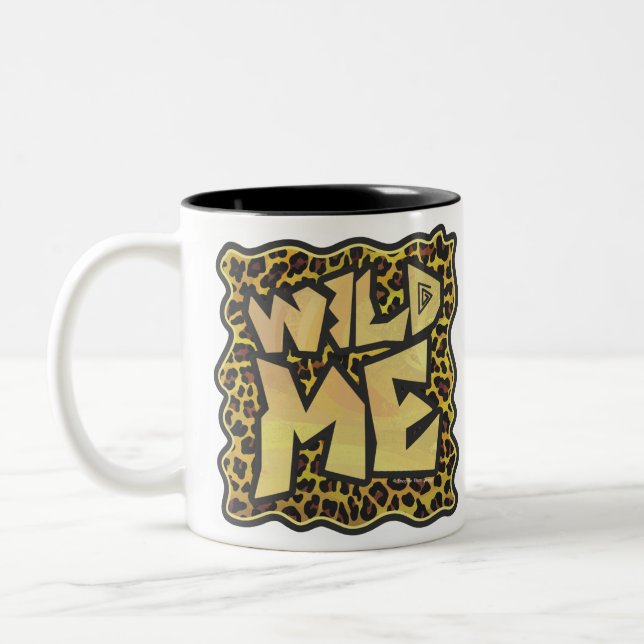 Wild Me Leopard Brown and Yellow Print Two-Tone Coffee Mug (Left)