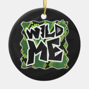 Wild Me Snake Black and Green Print Ceramic Ornament