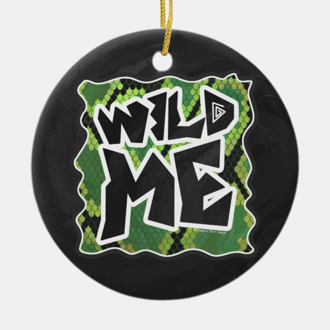 Wild Me Snake Black and Green Print Ceramic Ornament (Front)